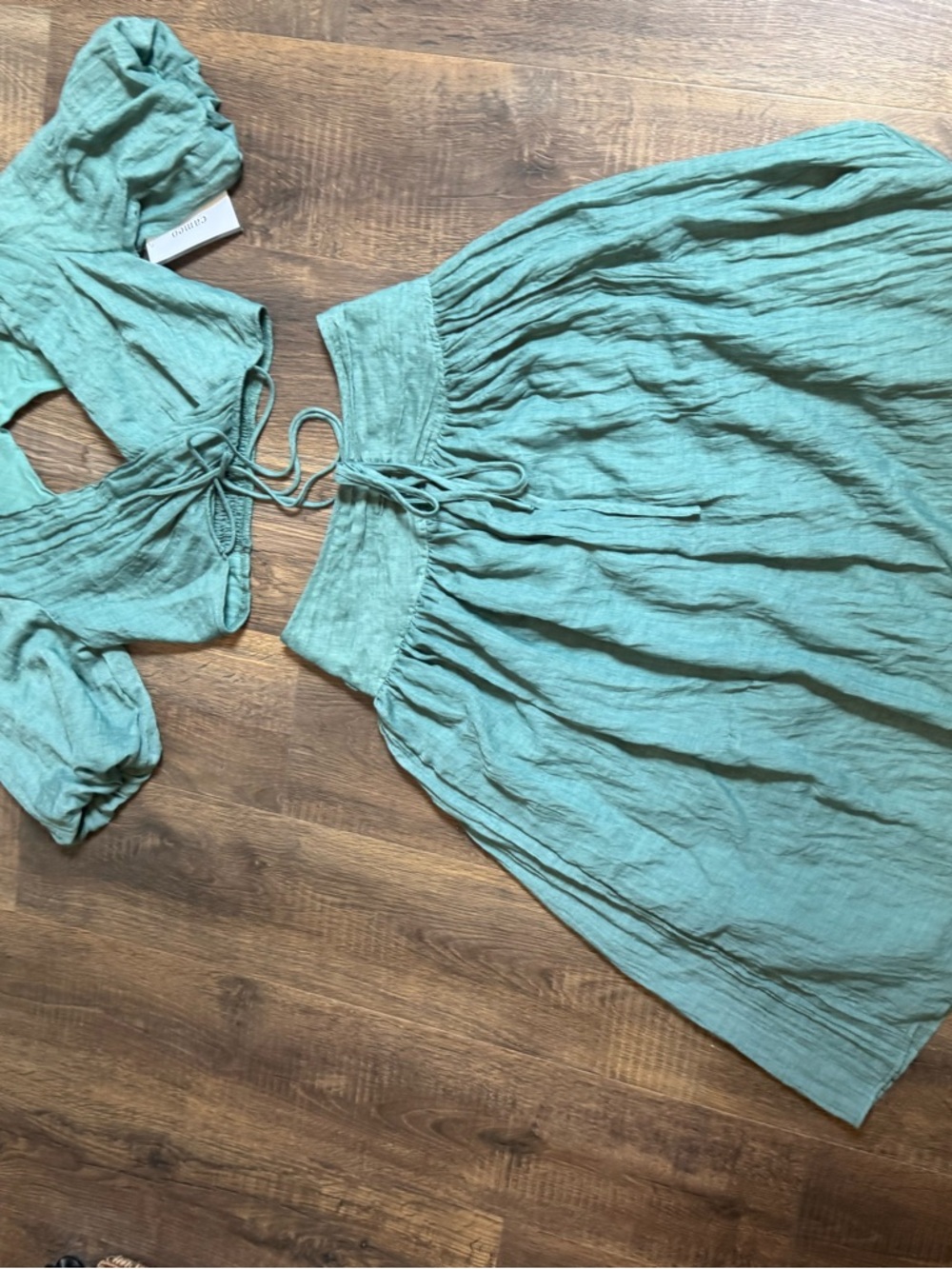 Two-Piece Seafoam Green Linen Set - Crop Top & Skirt